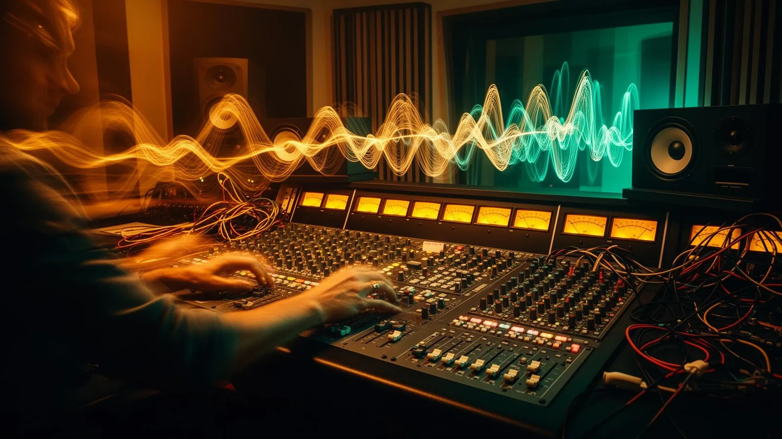 Professional audio sound engineer at mixing console during live event